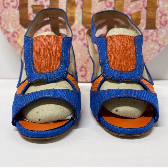 🧡SOLD! RARE MANOLO BLAHNIK DENIM & LEATHER HEELS 39 8.5 - Picture 4 of 11